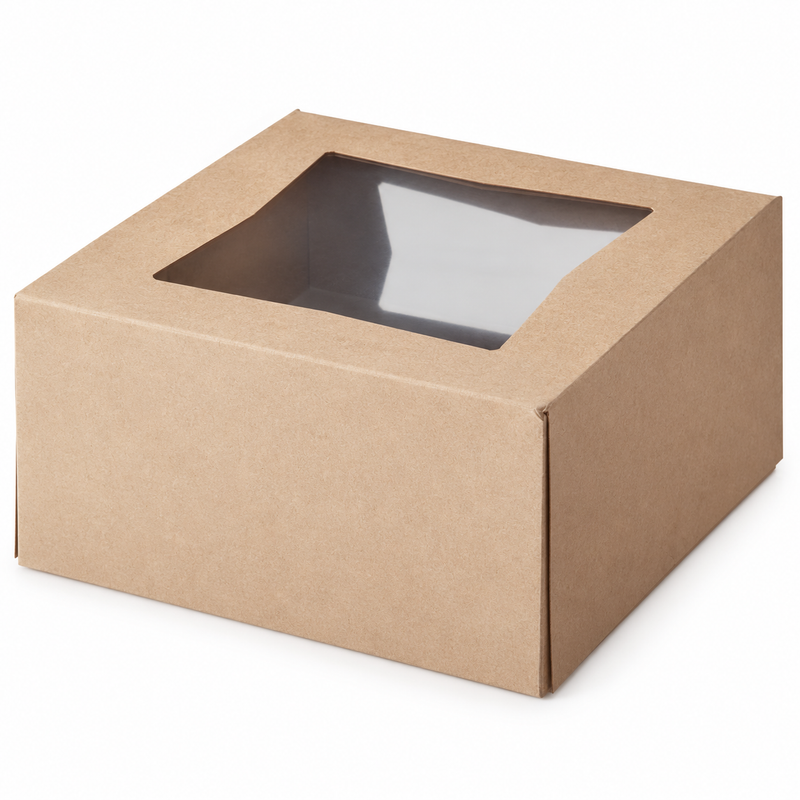 8" x 8" x 4" Kraft Customizable Window Cake / Bakery Box - 150/Case