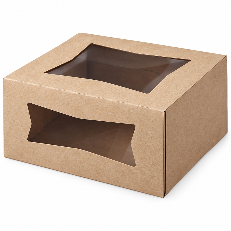 8" x 8" x 4" Kraft Customizable Window Cake / Bakery Box - 150/Case