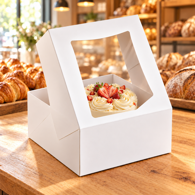 8" x 8" x 4" White Customizable Window Cake / Bakery Box - 150/Case