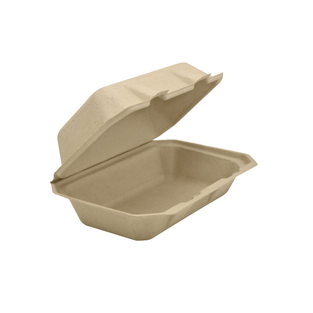 9" x 6" x 3" Compostable Fiber Clamshell Container - 50/Case