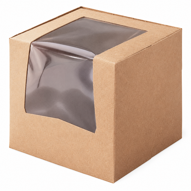 4" x 4" x 4" Kraft Window Cupcake / Bakery Box - 200/Case