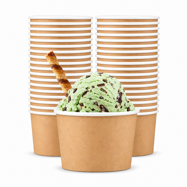 8 oz Brown/White Paper Ice Cream / Frozen Yogurt Cup - 1000/Case